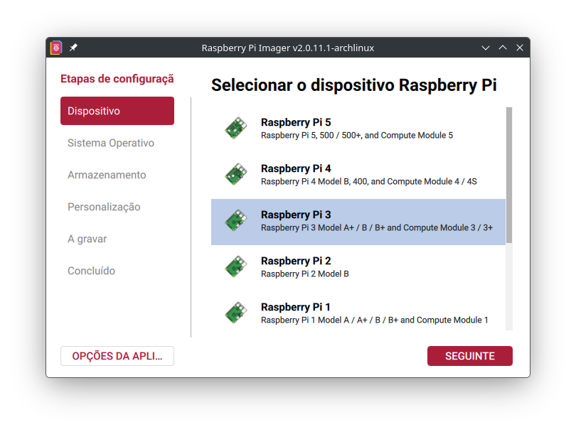 Seleccionar o RPi alvo