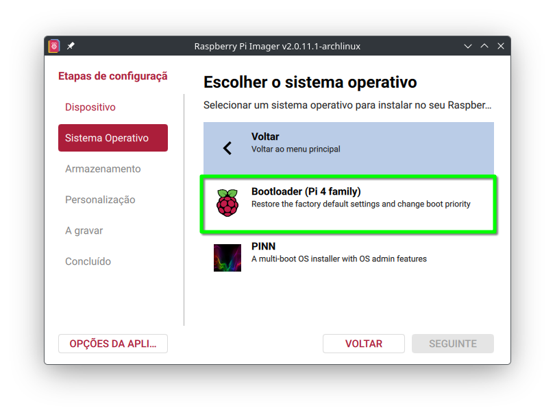 Escolher Versão do RaspberryPi